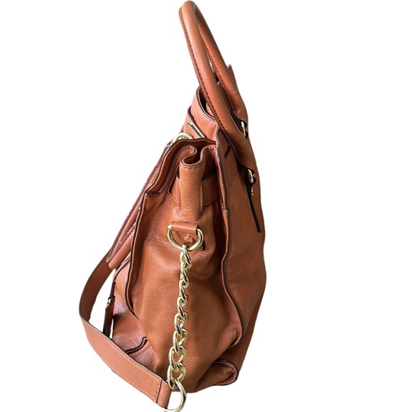 Michael Kors Hamilton Brown Tan Leather Gold Chain Strap Tote Shoulder Bag - Picture 9 of 15